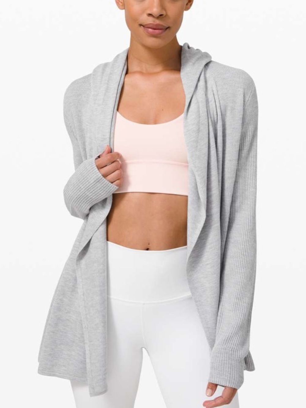 Lululemon Sundown Sweater Wrap Heathered Stargaze Gray Hood Open Front-8